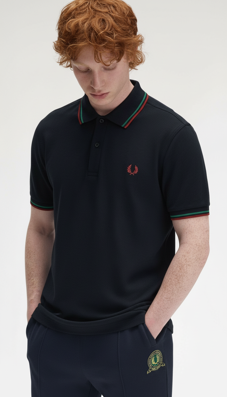 Polo Fred Perry marine vert sport rouge brûlé – vue principale
