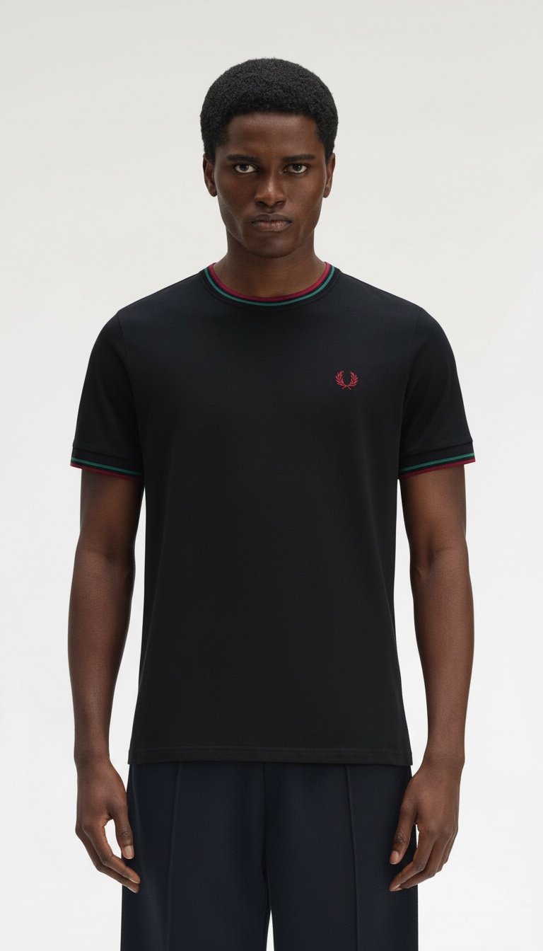T-shirt Fred Perry marine vert sport rouge brûlé – vue principale