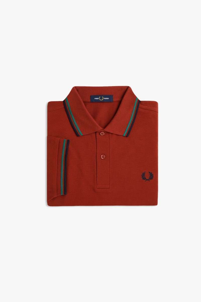 Polo Fred Perry rouge brûlé vert navy – vue principale