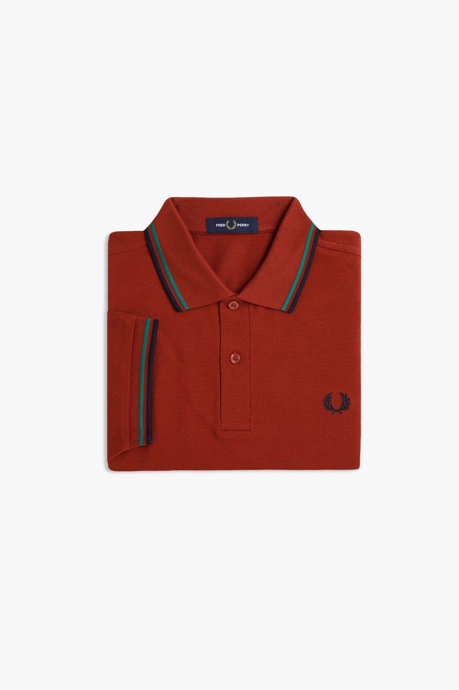 Polo Fred Perry rouge brûlé vert navy – vue principale