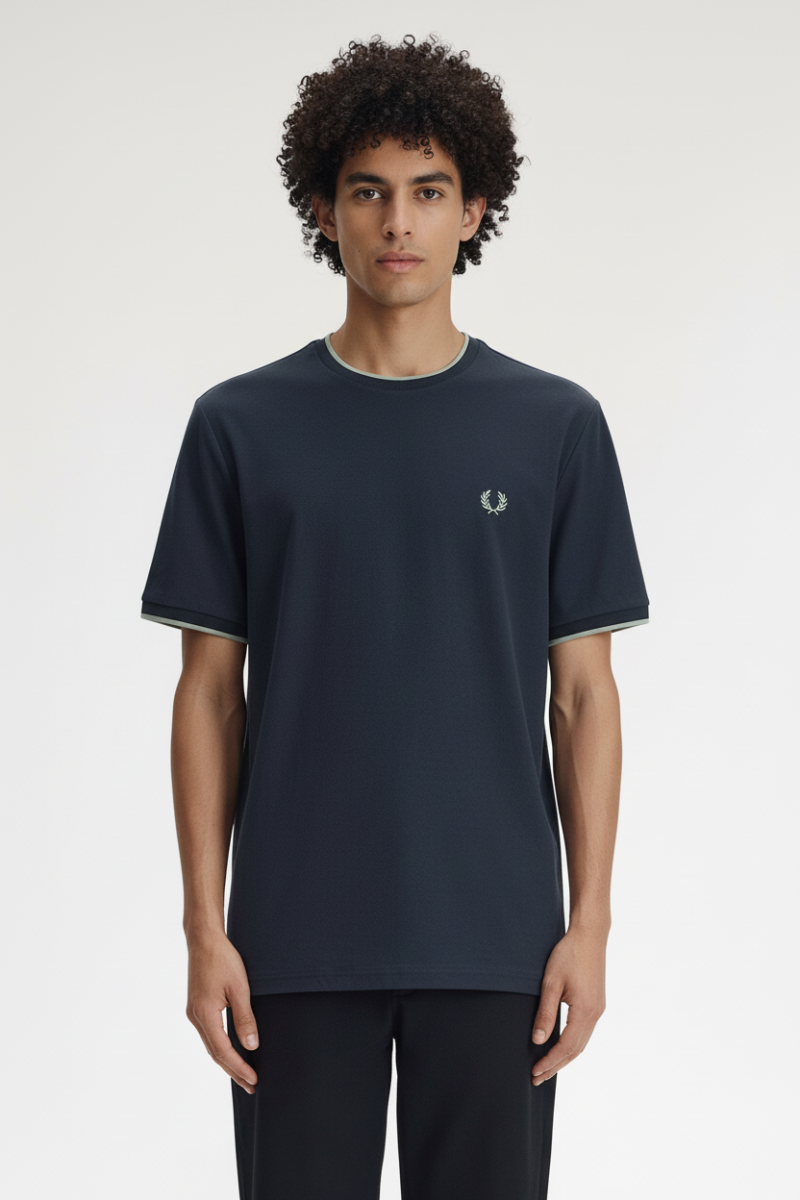 T-shirt crêpe piqué Fred Perry navy seagrass – vue principale