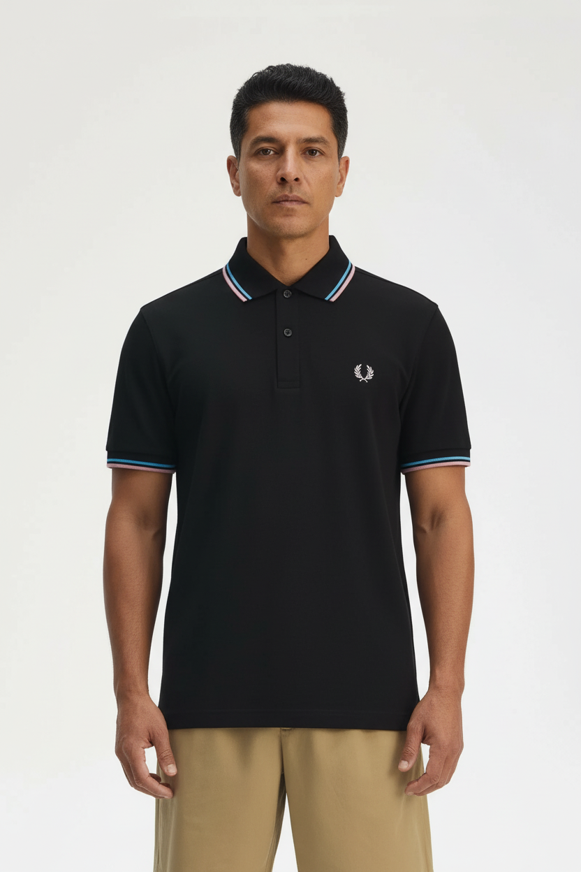 Twin Tipped Fred Perry polo black track blue dark pink – vue principale