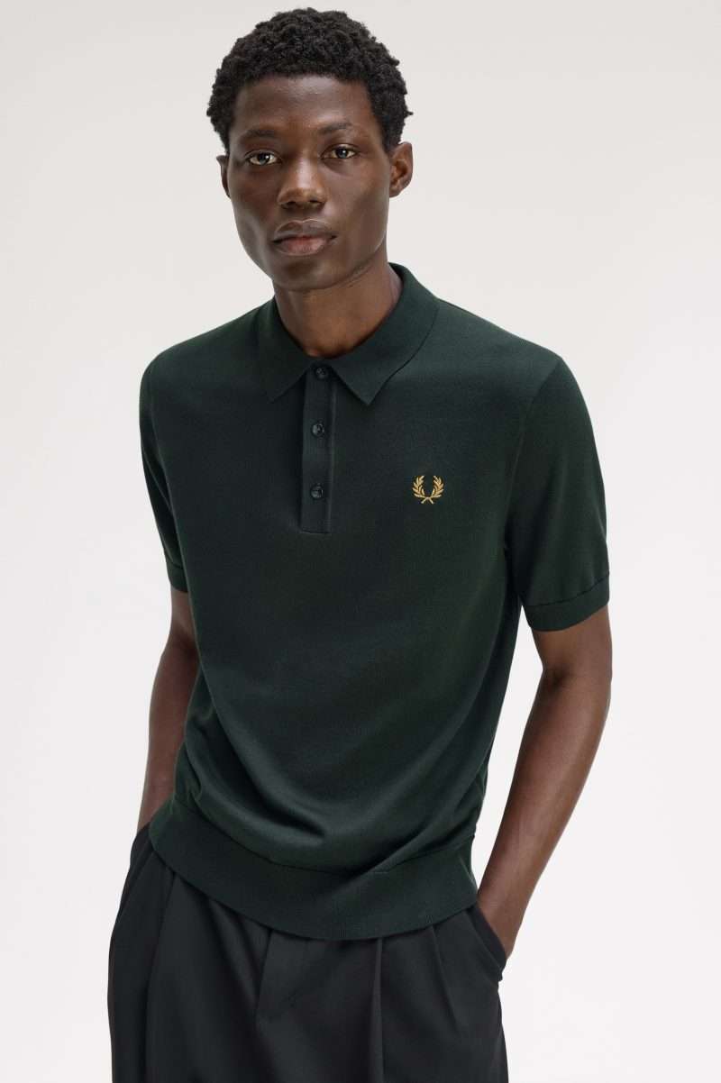 Polo tricoté coton Fred Perry vert nuit – vue principale