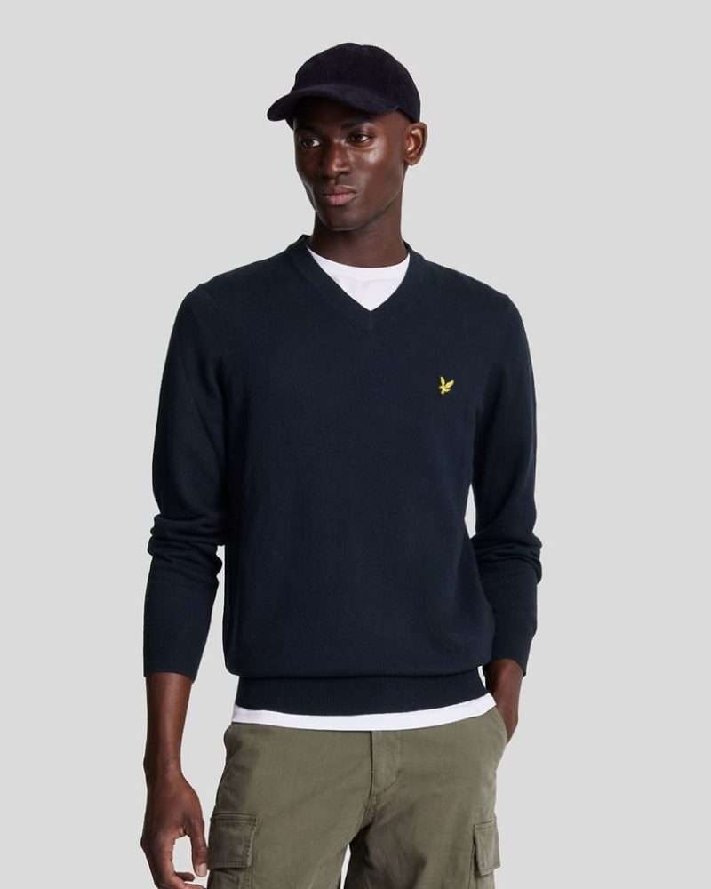 pull col V coton mérinos marine Lyle & Scott Dark Navy – vue principale