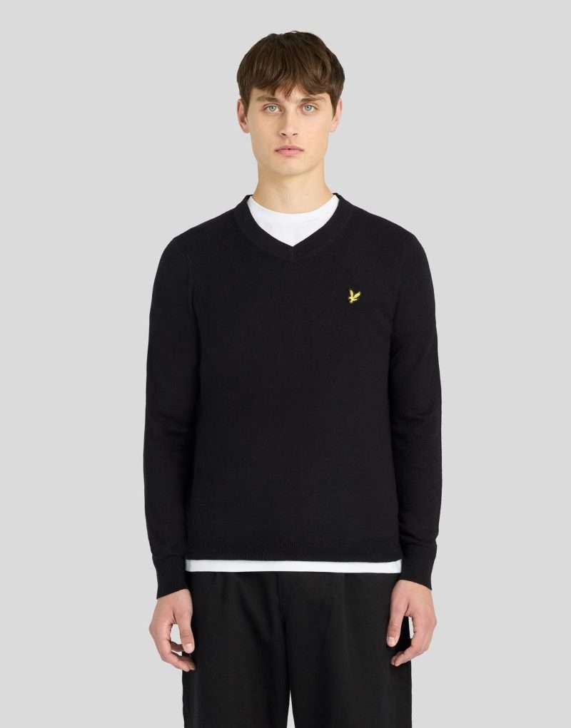 pull col V coton mérinos Lyle & Scott Jet Black – vue principale