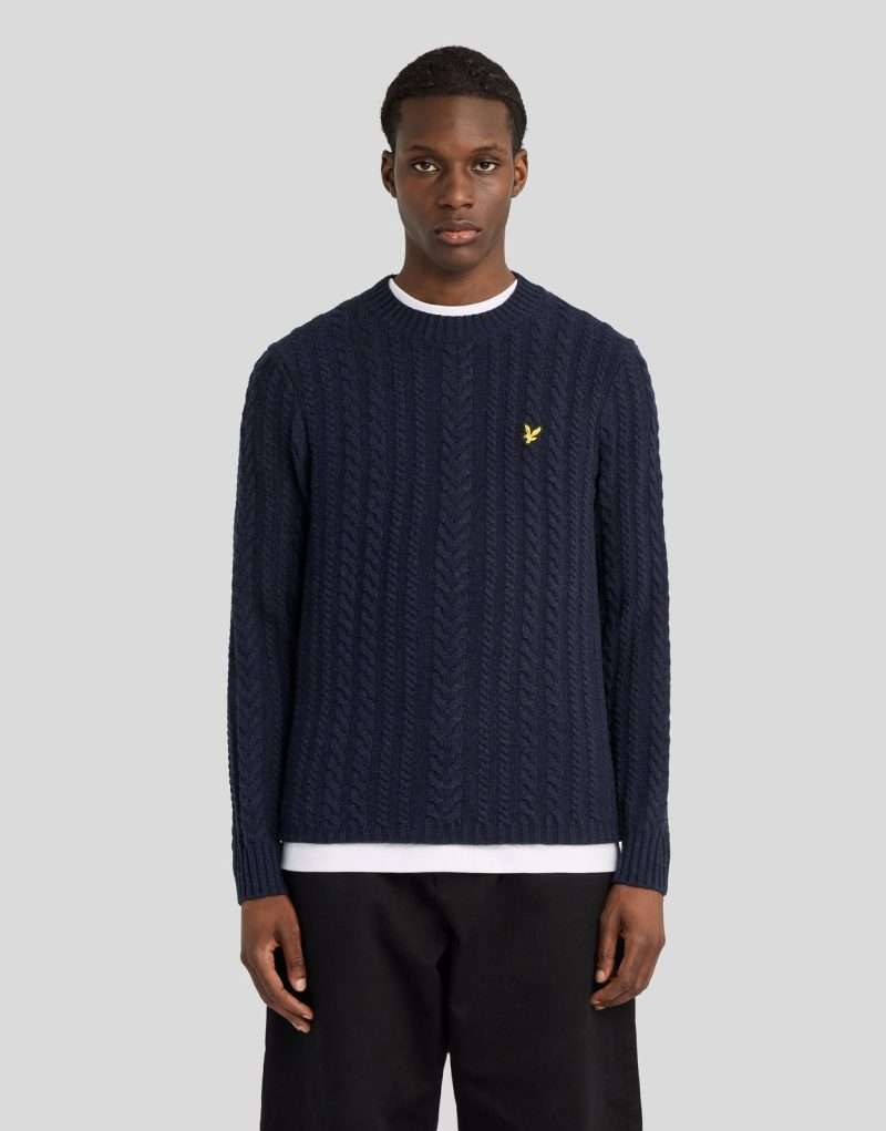pull torsadé col rond marine Lyle & Scott Dark Navy Marl – vue principale