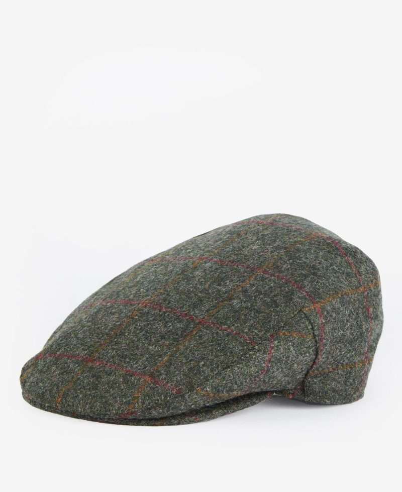 Casquette plate Barbour Crieff – Olive / Carreau rouge, vue principale